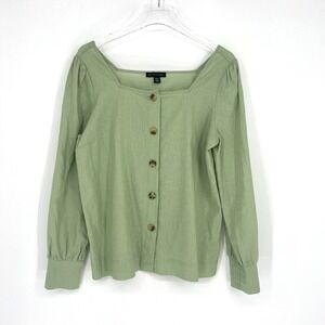 Saks Fifth Avenue Top Womens M Linen Green Resort Lightweight Basic Classic